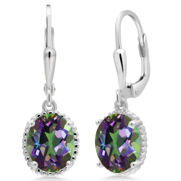 925 Sterling Silver with 4.60 Cttw Green Mystic Topaz Oval Leverback Earrings